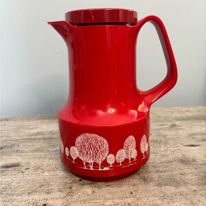 Vintage Thermos Bettina West Germany Coffee Butler Carafe Trees Red White~FLAWS